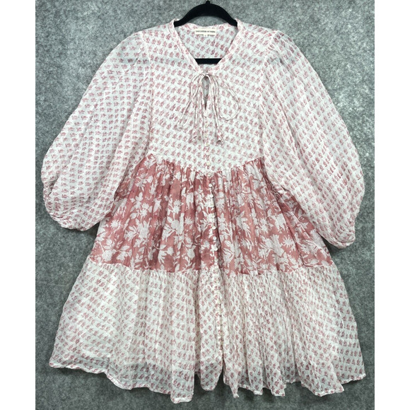 Daughters of India Womens Nora Mini Dress Boho Floral Primrose Pink White XL - Picture 3 of 13